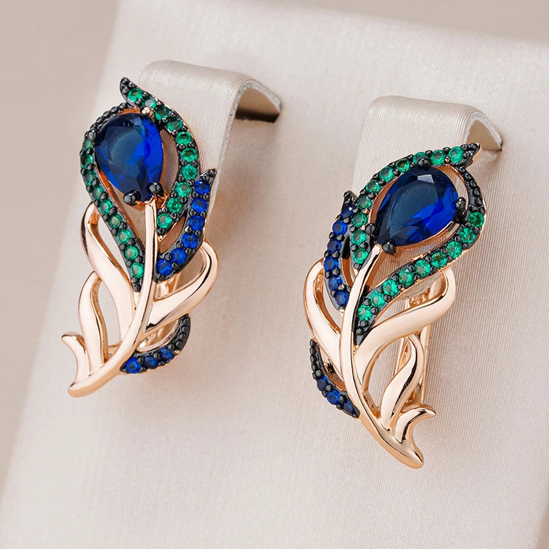Kinel Hot Blue Natural Zircon Drop Earrings For Women 585 Rose Gold and Black Plating Vintage Crystal Leaf Daily Fine...