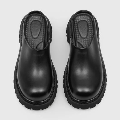 Mens Casual Half Shoes Slip-on Original Leather Platform Shoe Summer Loafers Outdoors Stylish Designer Footwear Mans Slippers