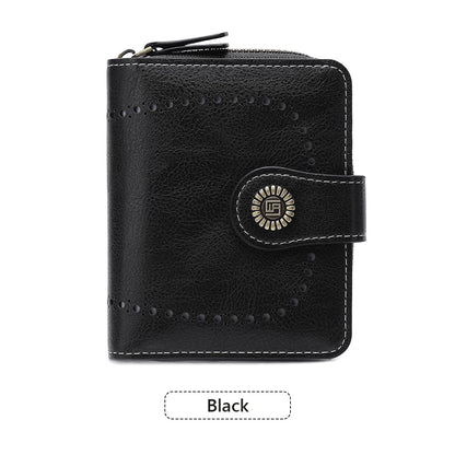 Retro Hollow-Out Short Purse for Women, Multi-Card Zipper Wallet, Europe and America Fashion, New