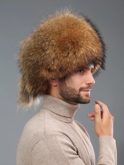 2024 Unisex Real Fox Fur Beanies Hat Mongolian Hat Unique Process Fox Tail Design Luxury Winter Warm Hats For Fashion Bomber Hat