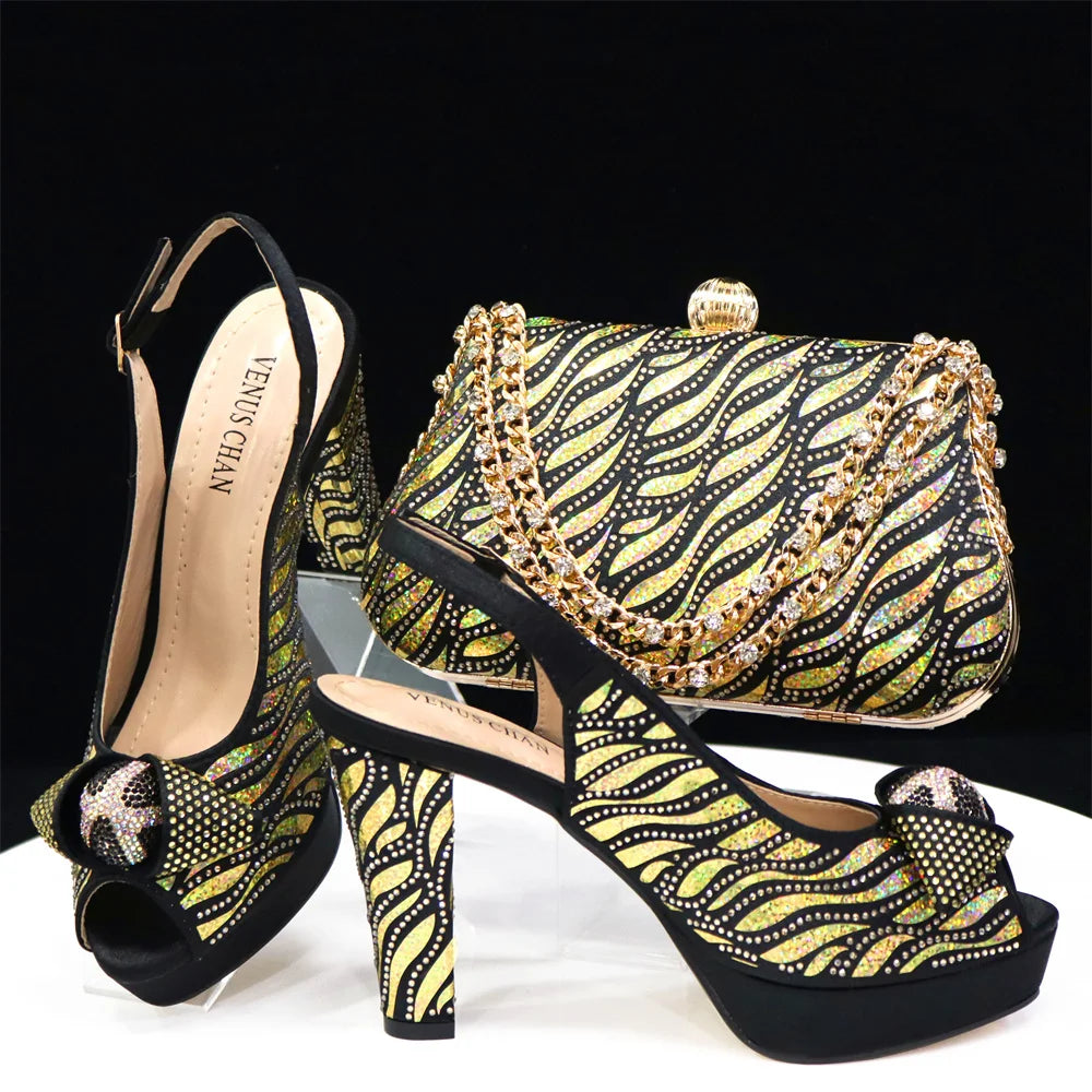 doershow nice African Shoes And Bag Matching Set With black Hot Selling Women Italian Shoes And Bag Set For Party HJK1-56