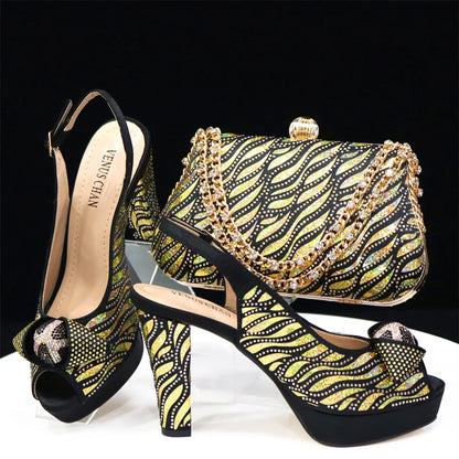 doershow nice African Shoes And Bag Matching Set With black Hot Selling Women Italian Shoes And Bag Set For Party HJK1-56