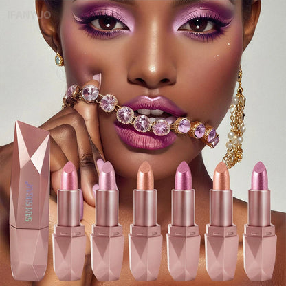 Dark Purple Diamond Metallic Glitter Lipstick Waterproof Long-Lasting Pearlescent Highly Pigmented Lip Tint Sparkling...