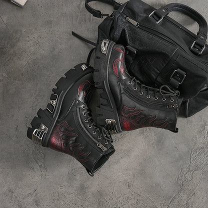 2025 New Punk Women Platform Ankle Boots Female's Rock Round Toe Lace Up Fashion Retro Chunky Shoes Metal Decor Short Boots