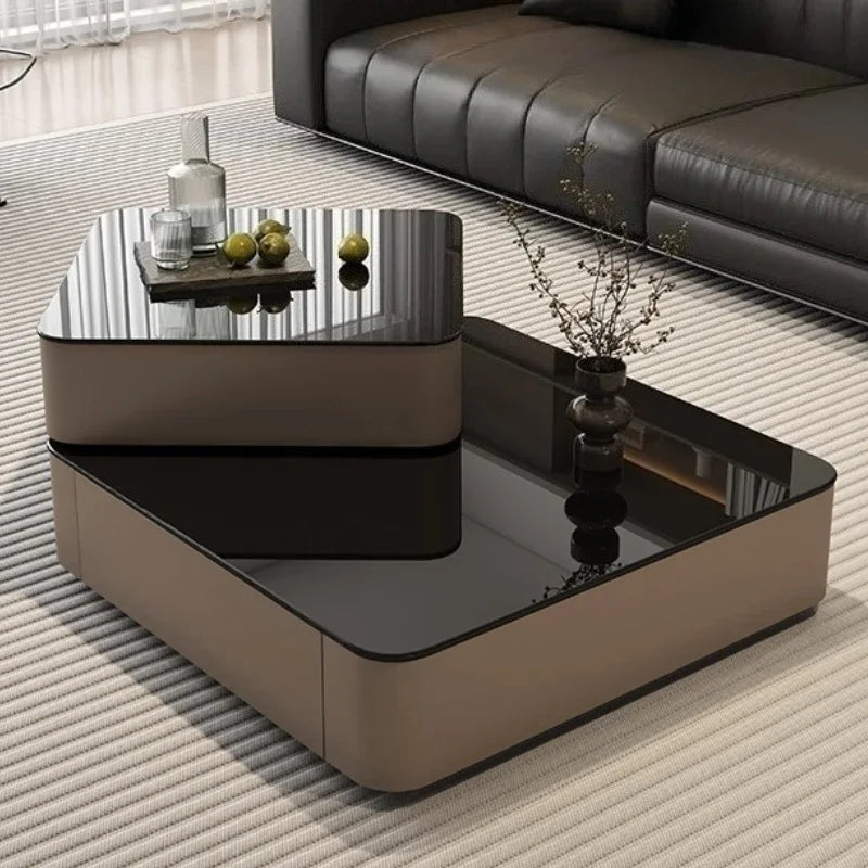 Luxury Italian Light Luxury Rotating Coffee Table Square 80cm Glass Wooden Coffee Tables Living Room Furniture...