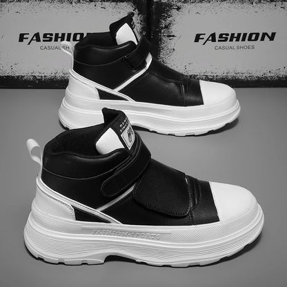 Autumn Men Casual Sneakers Leather Chunky Platform High-top Shoes Ankle Boots Magic Tape Sneakers Male Breathable Sport...