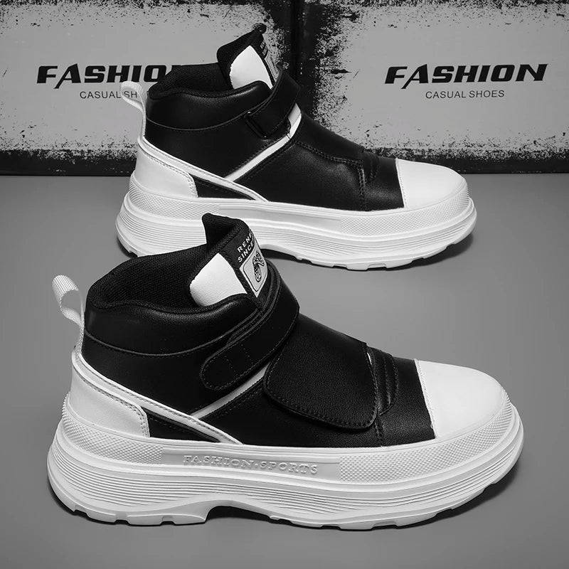Autumn Men Casual Sneakers Leather Chunky Platform High-top Shoes Ankle Boots Magic Tape Sneakers Male Breathable Sport...