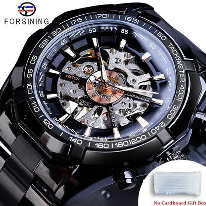 Forsining 2021 Stainless Steel Waterproof Mens Skeleton Watches Top Brand Luxury Transparent Mechanical Sport Male Wrist Watches - Kimlud