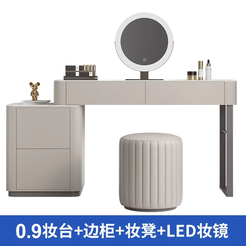 Luxury Led Light Dressing Table Mirror Grey Bedroom Girls Dressing Table Drawer European Makeup Comodas Con Cajones...