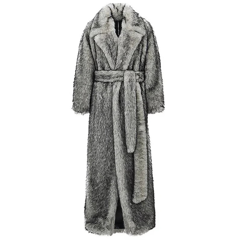 New men's fur coat, fox fur lapels, long trendy overcoat, winter windproof and warm trench coat, large size | Kimlud...