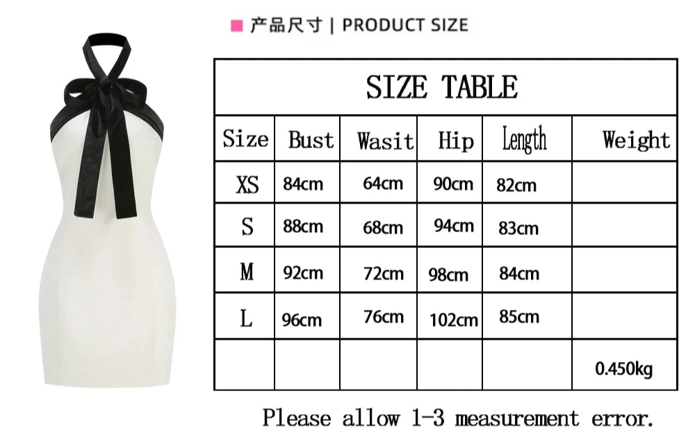 Sexy Sleeveless Black Butterfly Bow Halter Neck Mini Dress Women White Backless Patchwork Slim Evening Cocktail Party Dresses