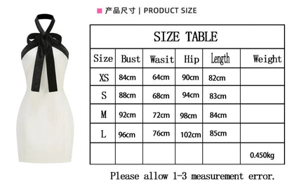Sexy Sleeveless Black Butterfly Bow Halter Neck Mini Dress Women White Backless Patchwork Slim Evening Cocktail Party Dresses