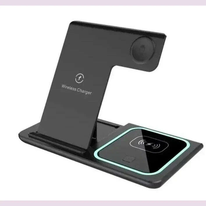 LED Fast Wireless Charger Stand 3 in 1 Foldable Charging Station For iPhone 15 14 13 12 11 Apple Watch 9 8 7 6 5 Airpods Pro