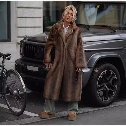 New women's autumn-winter fur coat imitation mink coat women's long whole mink mink fur suit collar casual