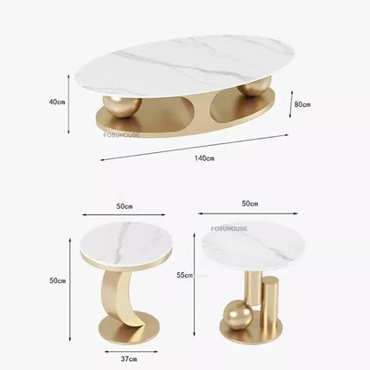 Italian Bright Rock Plate Coffee Tables Nordic Living Room Furniture Home Iron Art Corner Table Light Luxury Oval Side...