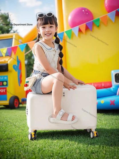18 inch New Suitcase with Seat for Children Small Luggage Lightweight Boardable PC Suitcase Foldable Pedal Girls and Boys