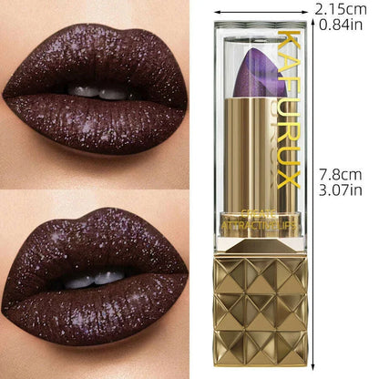 1pc Sexy Glitter Shiny Red Lipstick Pearlescent Lip Tint, Long Lasting Lip Senior Matte Lip Makeup Gifts for Women Metallic  lip