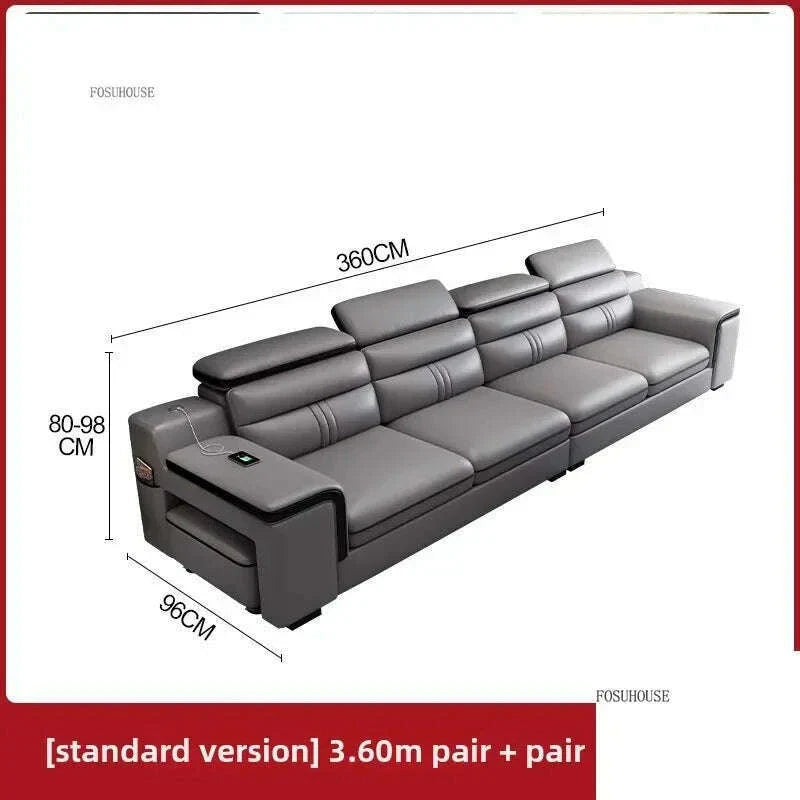 Large Apartment Chaise Leather Sofa Combination Set Modern Light Luxury Living Room Sofas Creative Office Comfortable Large Sofa
