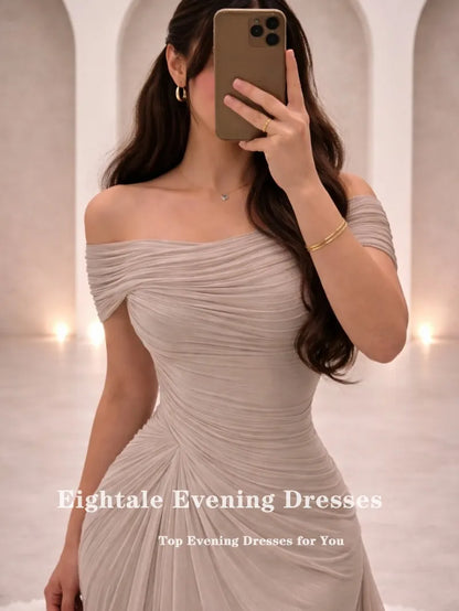 Eightale Evening Dresses One Shoulder Pleats Floor Length Customized Crepe Champagne Mermaid Prom Party Gown vestido de fiesta