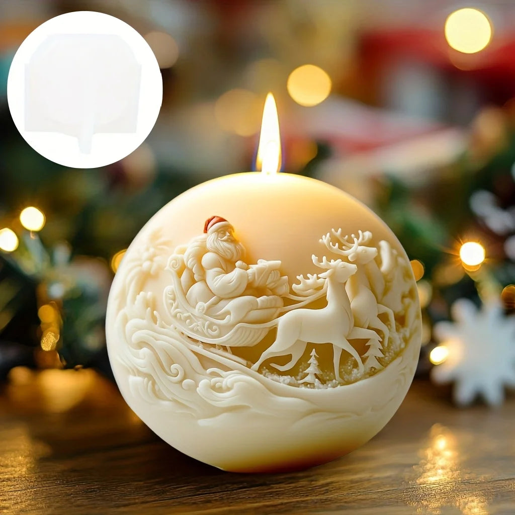 Santa Claus Sleigh Spherical Candle Silicone Mold Santa Claus Elk Scented Candle Mould Santa Claus Sleigh Resin Plaster Molds