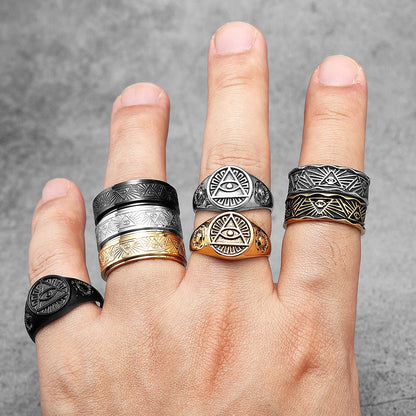 Illuminati Freemasonry Fidget Spinner Eye Stainless Steel Men Rings Punk Male Women Fashion Jewelry Creativity Gift Wholesale