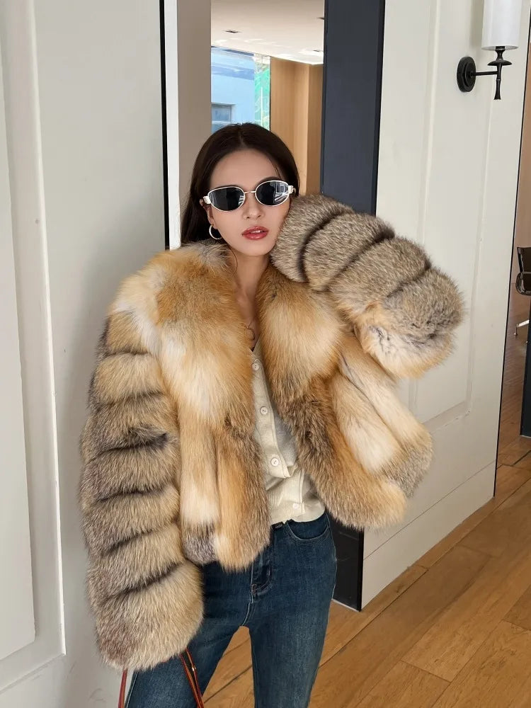 2024 winter new imported platinum island fox fur coat women's short large lapel fur coat