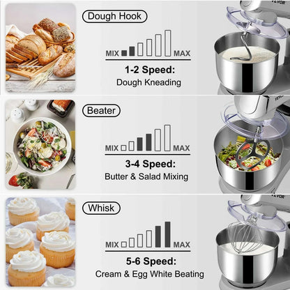 VEVOR 6 IN 1 Stand Mixer 450W Tilt-Head Multifunctional Electric Mixer with 6 Speeds LCD Screen Timing 7.4Qt Stainless Bowl