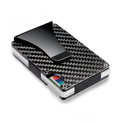 Small Minimalist Male Purse Carbon Fiber RFID Blocking Card Holder - Slim Thin Mini Wallet for Men, Metal Anti-Theft Money Bag