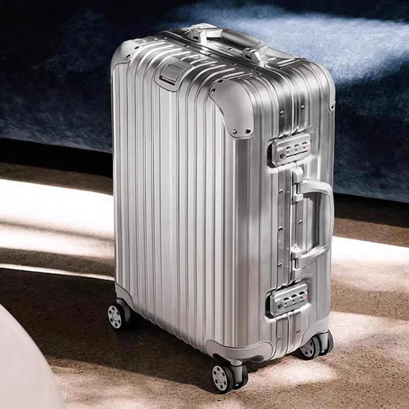 100% Aluminum Suitcase Cabin 20/26/30 inch TSA Customs Lock Aluminum Carry on Luggage Metal Hard Trolley Case Travel Suitcases