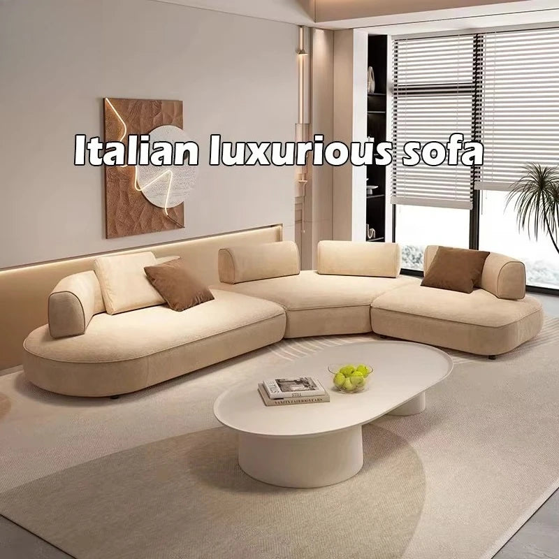 Italian Luxurious Living Room Modular Sofa Set with High-end Villa Quality Velvet Design Curved Sofa | Kimlud Office...