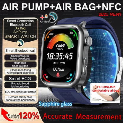 2025New Upgrade Air pump airbag Accurate Blood Pressure Measure Smart Watch ECG+HRV lipids Uric acid AI Diagnosis Smartwatch NFC