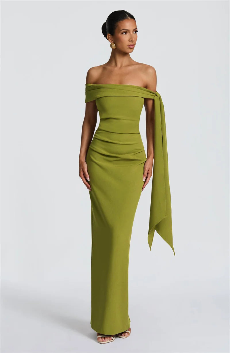 Mozision Off-shoulder Strapless Sexy Maxi Dress Women Elegant Sleeveless Backless Draped Ruched Bodycon Club Party Long Dresses