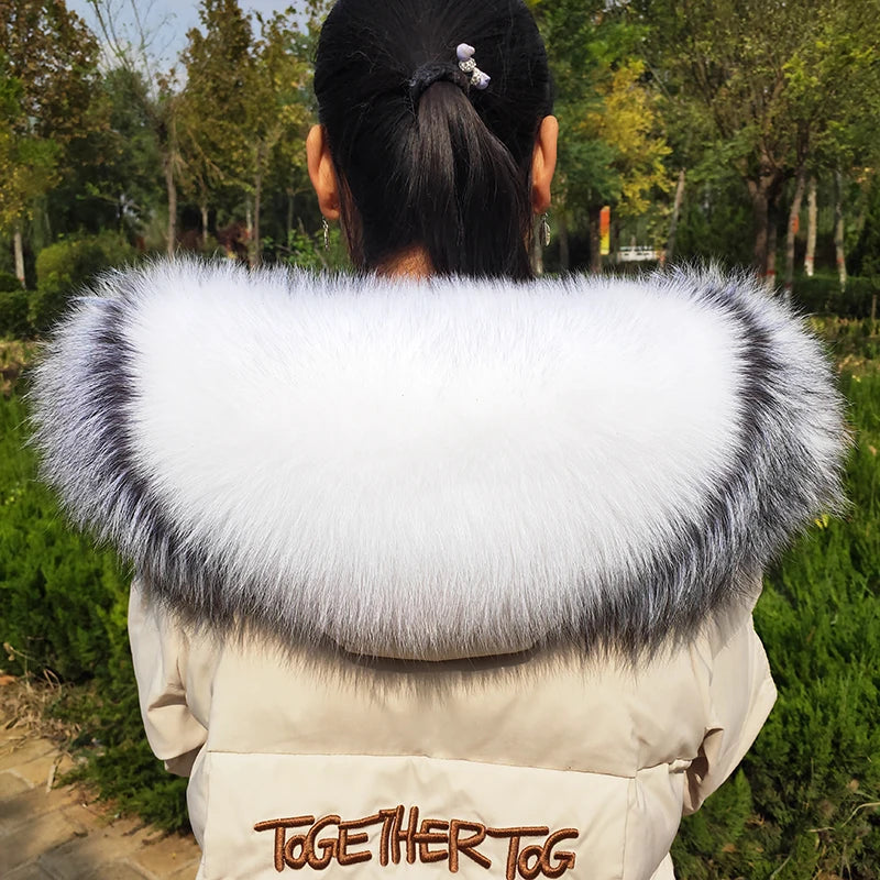 Super Large 100% Real Fox Fur Collar Hood Decor Fur Collar For Down Coat Women Winter Warm Fur Scarf Shawl Luxury