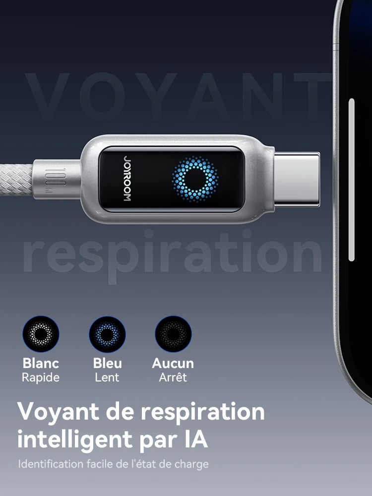 Joyroom 100W USB C Cable Automatic Power Off Fast Charge Type C Cable For iPhone 16 15 Pro Max  Xiaomi Sumsang Huawei