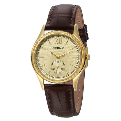 BERNY Luxury Watches for Men Ultra-Thin Classic Elegance Dress Gold Quartz Men's Watch Leather Strap Fashion Business Wristwatch