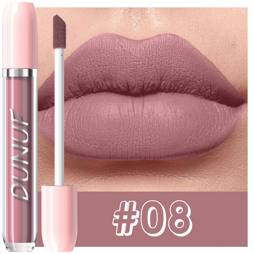 DUNUF 1Pc Matte Lip Gloss Bean Paste Liquid Lipstick Long-Lasting Waterproof Easy To Color Non-Fading Sexy Red Matte Lip Glaze