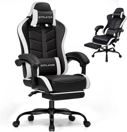 GTPLAYER RGB Gaming Chair with Footrest, Computer Gaming Chair with LED Lights for Adults, Height Adjustable PC Gamer Chair