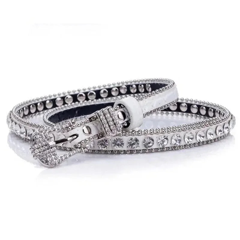 Sexy Leopard Rhinestone Belt Women's Bling Belt Punk Y2k Metal Buckle Sequin Belts Pu Fashion Waistband Jeans Pants...