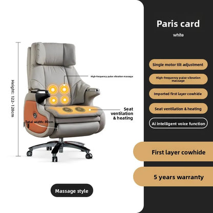 Electric Massage Boss Chair Heated Ventilated Gaming Chair Genuine Leather Executive Computer Seat Luxury Ergonomic Office Chair