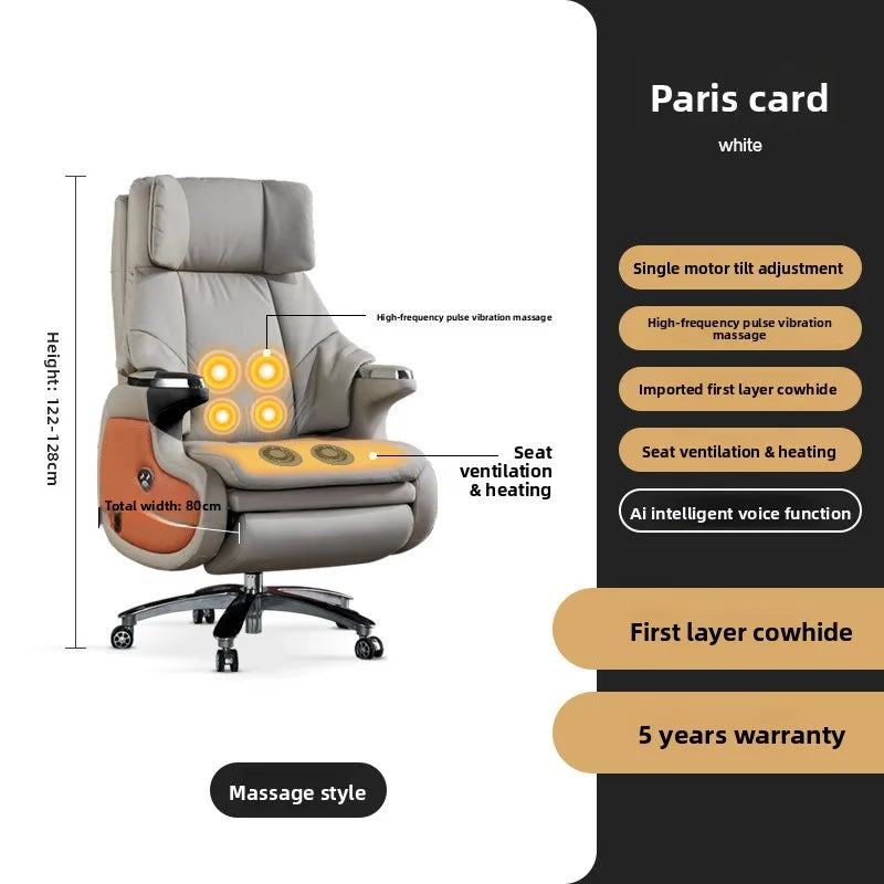 Electric Massage Boss Chair Heated Ventilated Gaming Chair Genuine Leather Executive Computer Seat Luxury Ergonomic Office Chair