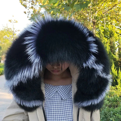 Super Large 100% Real Fox Fur Collar Hood Decor Fur Collar For Down Coat Women Winter Warm Fur Scarf Shawl Luxury