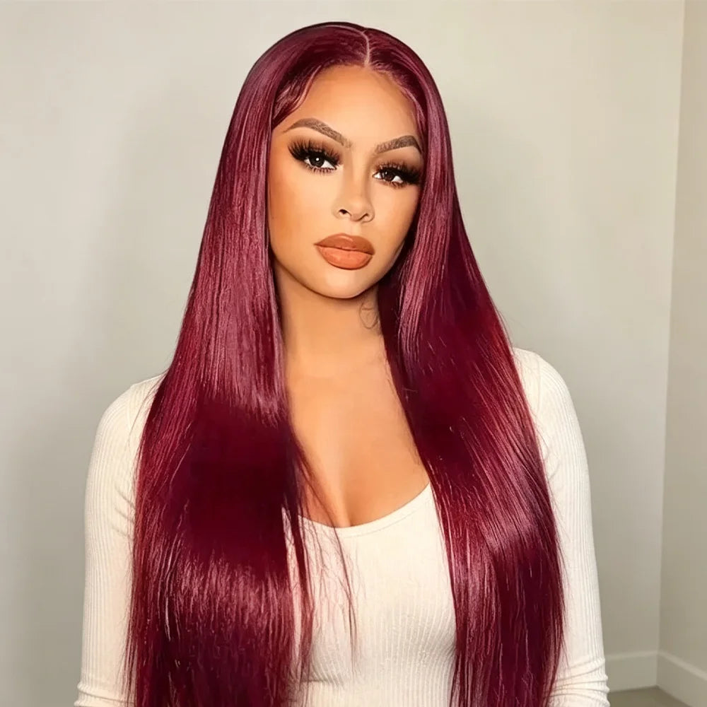 Deep Wave Human Hair Wig For Woman On Sale Natural Hairline 13x4 HD Lace Frontal Wigs Pre Plucked with Baby Hair 99J Burgundy