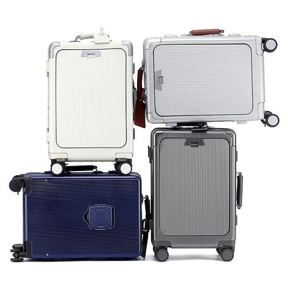 New Suitcase Wide Handle Front Opening Luggage with USB Cup Holder 20/26 Inch Suitcase Trip Cabin Carry-on Password Trolley Case