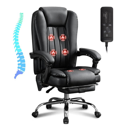 Massage Chair Office Electric Leather Executive Chair Adjustable Height Reclining Nap Chair 3 Intensity Levels Latex Cushion