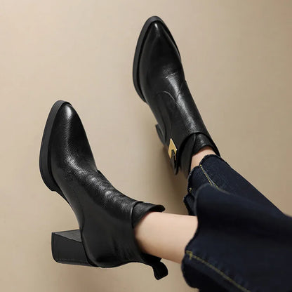 NEW Autumn/Winter Women Boots Genuine Leather Shoes for Women Pointed Toe Chunky Heel Shoe High Heel Modern Boots Platform Shoes
