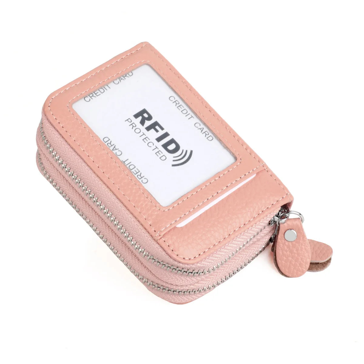 RFID Blocking Fashion Women Card Holder Genuine Leather Double Zipper Large Capacity Female Wallet Purse | Kimlud Mid...