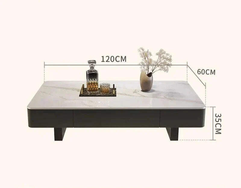 Italian coffee  living room home new light luxury high-end black rectangular simple small apartment rock slab coffee table