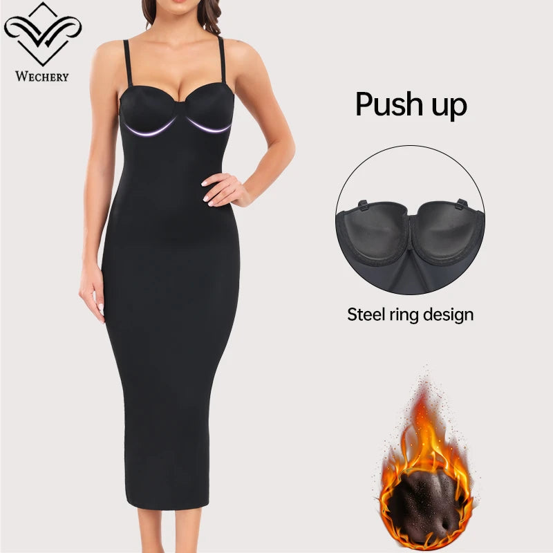 Wechey Slip Dress Tummy Control Shapewear Women Slimming Body Push Up Bras Lifts Breasts Underwear Slit Hemline