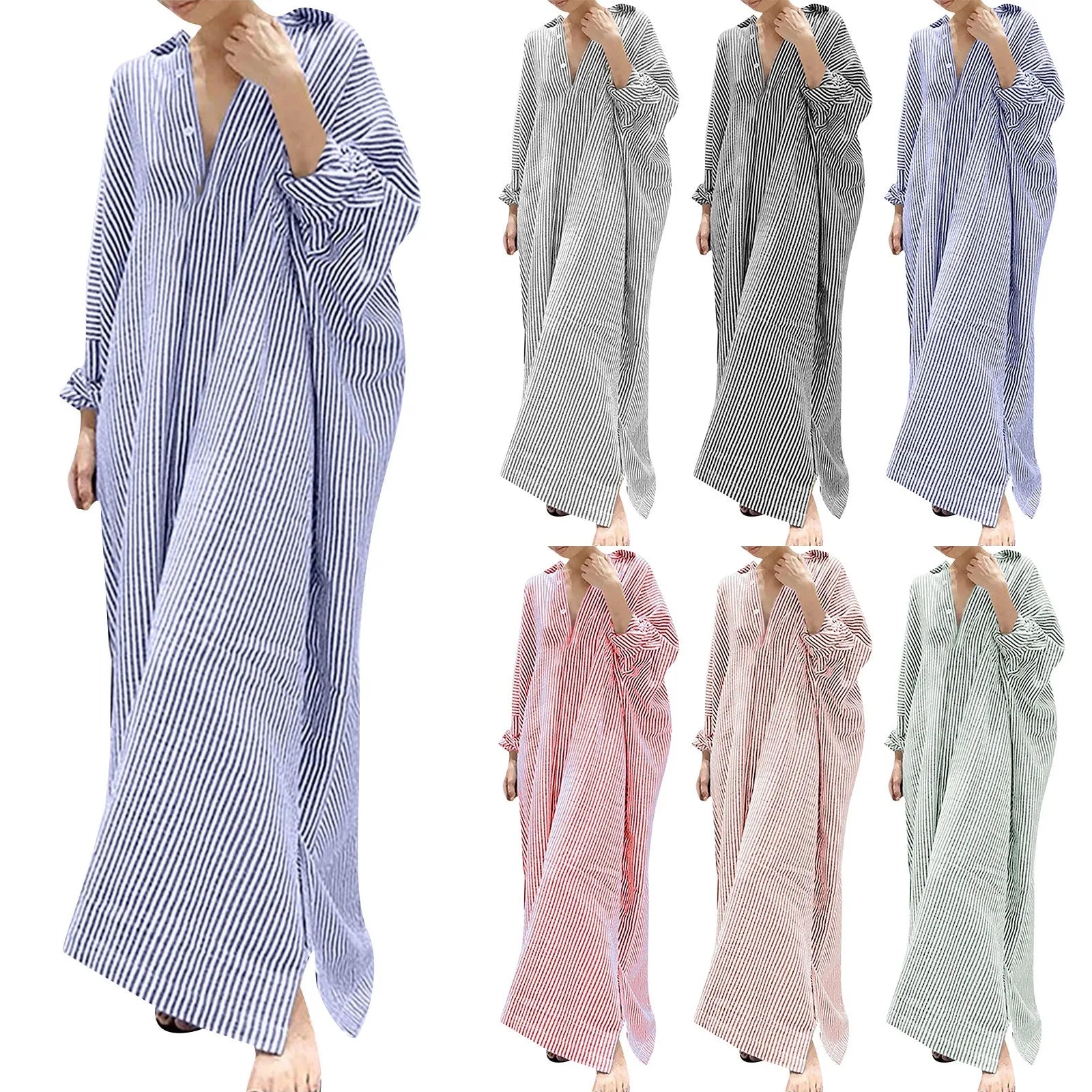 Elegant Outfits Summer Dress For Women Stripe Cotton Shirt Casual Loose Maxi Dresses Formal Occasion Dresses vestidos para mujer - Kimlud