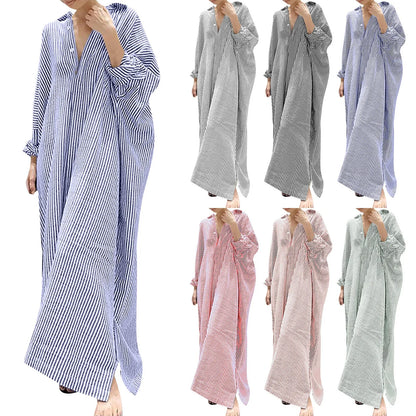 Elegant Outfits Summer Dress For Women Stripe Cotton Shirt Casual Loose Maxi Dresses Formal Occasion Dresses vestidos para mujer - Kimlud
